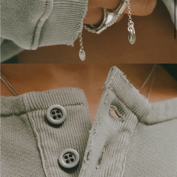 NWT Joah Brown Henley Crop Sweatshirt Vetiver Green S/M - Picture 4 of 10